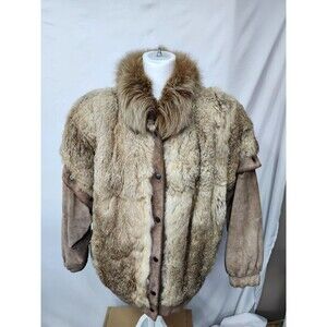 vintage dyed French rabbit fur convertible jacket with Danish fox-fur collar